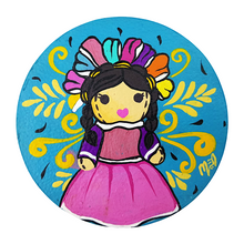 Cargar imagen en el visor de la galería, Espejo redondo chico de papel maché, pintado a mano