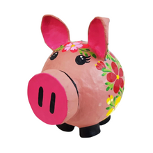 Cargar imagen en el visor de la galería, Cerditos alcancía de papel maché, pintados a mano