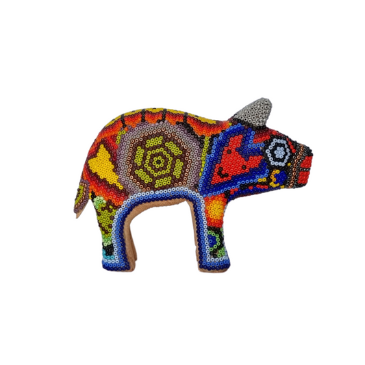 Puerquito chico decorado con motivos Wixárica