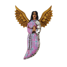 Cargar imagen en el visor de la galería, Angelito mini de madera decorado con milagritos