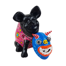 Cargar imagen en el visor de la galería, Alcancía de cerdito con máscara, tamaño grande elaborado en barro policromado frío