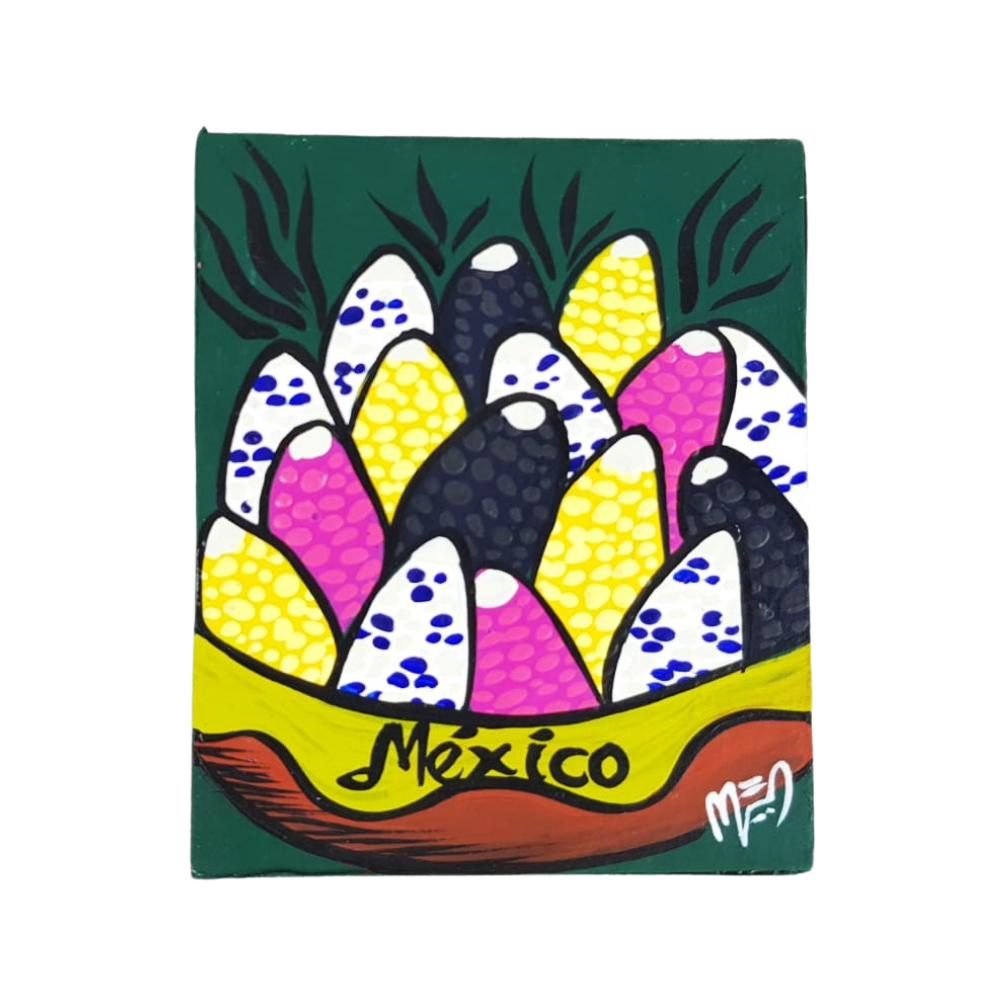 Espejo cuadrado chico de papel maché, pintado a mano