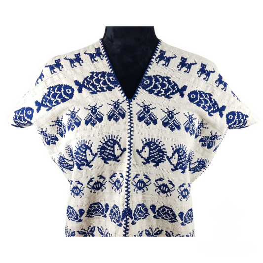 Blusa tipo huipil elaborado en San Juan Cotzocón, Oaxaca