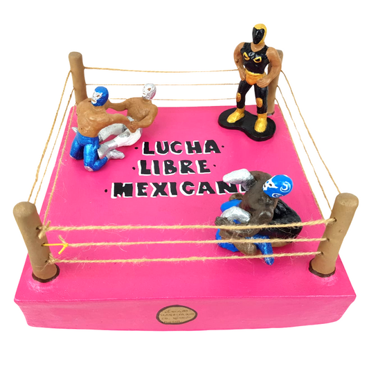 Ring de lucha libre mexicana, juguete coleccionable elaborado en barro policromado frío