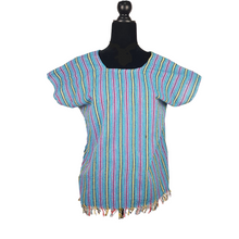 Cargar imagen en el visor de la galería, Blusa rayada, prenda fresca de algodón hecha en telar de pedal