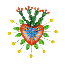 Cargar imagen en el visor de la galería, Corazón nopalero, figura surrealista de arte popular mexicano elaborada con barro betus