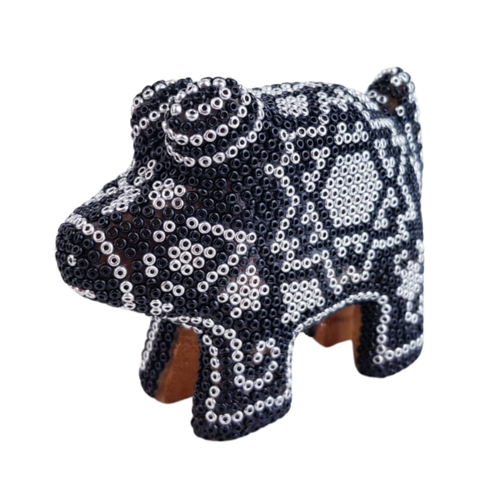 Puerquito mini decorado con motivos wixárika