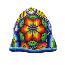 Cargar imagen en el visor de la galería, Cabeza de jaguar mediana hecha de papel maché con motivos wixárika