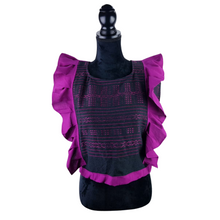 Cargar imagen en el visor de la galería, Blusa de manta con olán, y telar de pedal, sin espalda