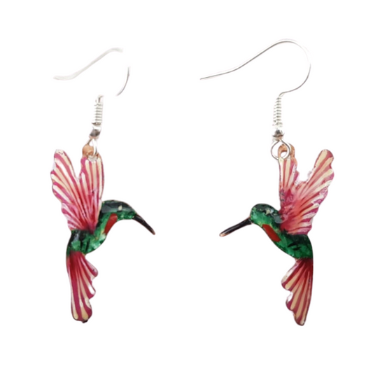 Arete colibrí de cobre, laqueado a mano