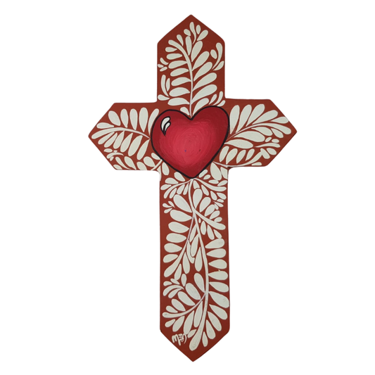 Cruz grande de papel mache pintada a mano, en Jalisco