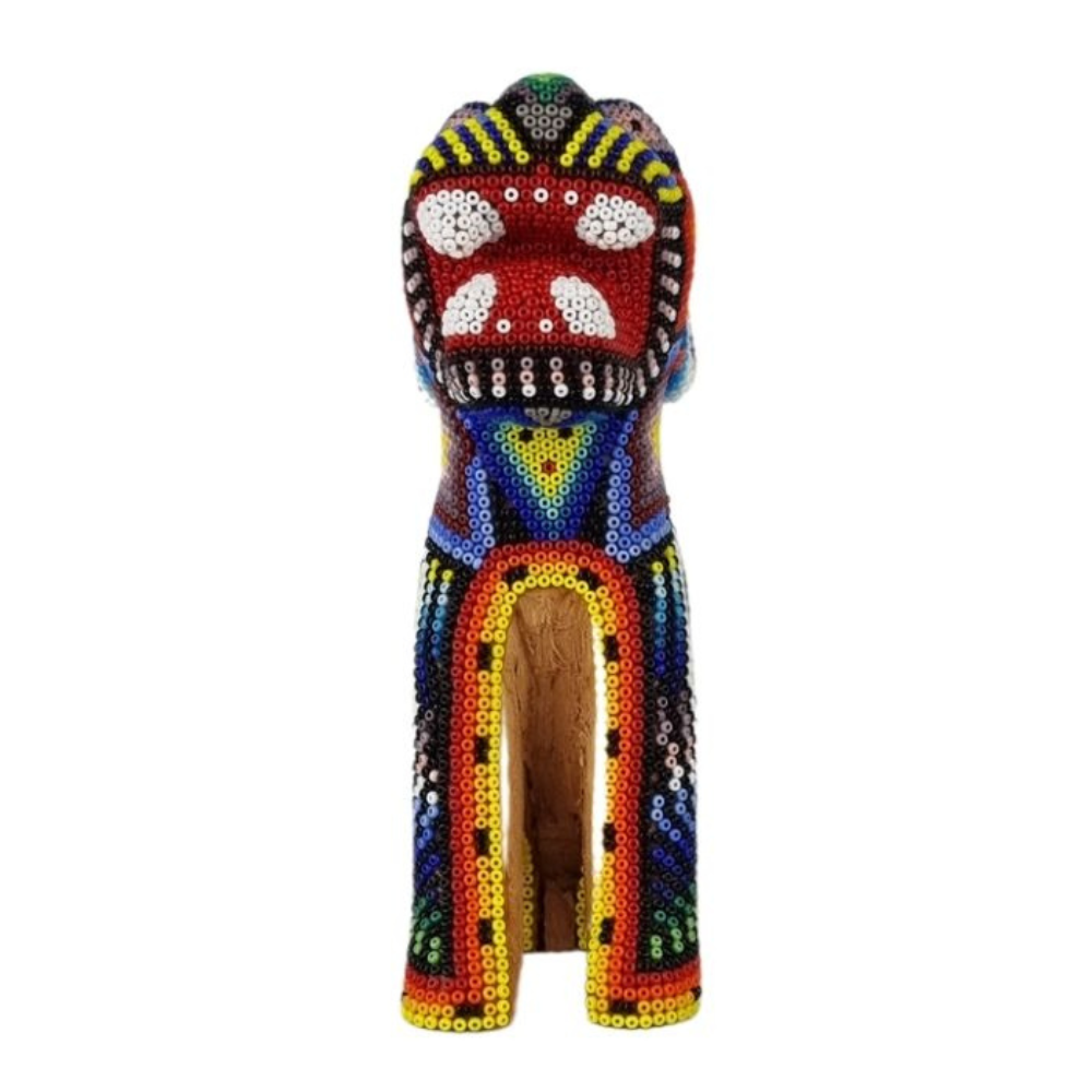 Jaguar sentado mediano decorado con motivos Wixárika