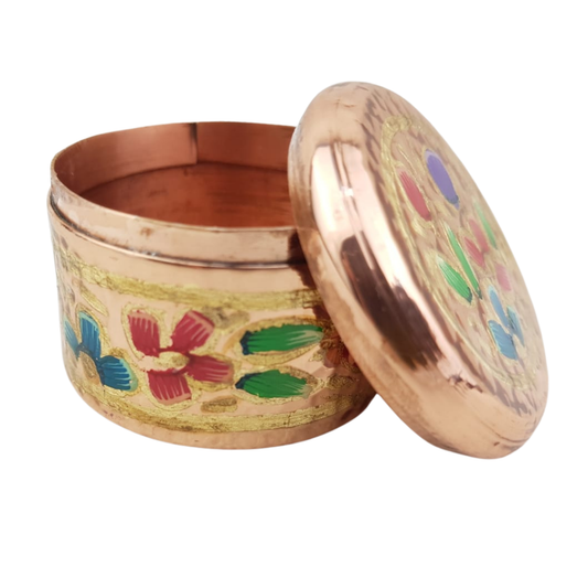 Pastillero de cobre chico decorado con mariposas y flores
