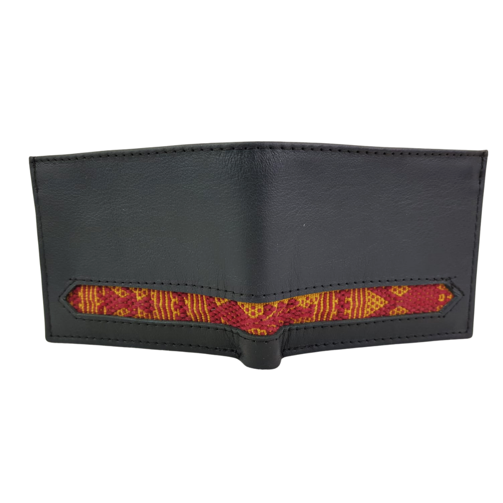 Cartera de caballero de piel con textil artesanal