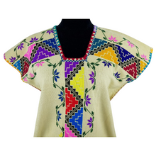 Cargar imagen en el visor de la galería, Huanengo Cocucho, blusa purépecha bordada en punto de cruz con grecas y flores.