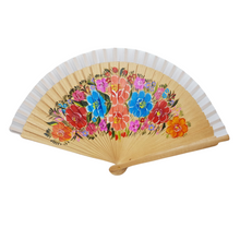 Cargar imagen en el visor de la galería, Abanico chiapaneco de madera, con flores pintadas a mano
