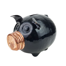 Cargar imagen en el visor de la galería, Alcancía de cobre en forma de puerquito decorada a mano