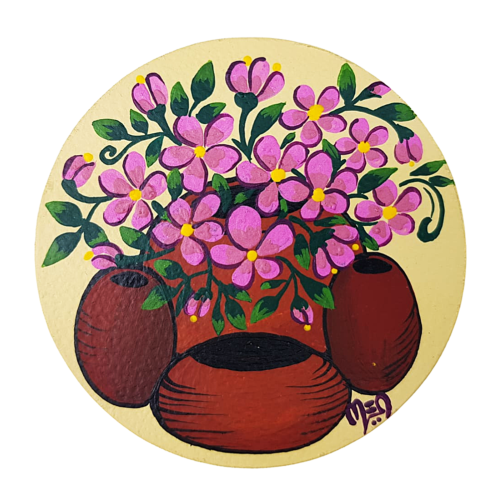 Espejo redondo chico de papel maché, pintado a mano