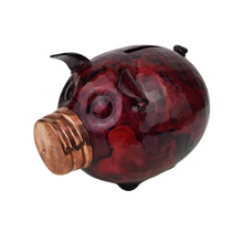 Cargar imagen en el visor de la galería, Alcancía de cobre en forma de puerquito decorada a mano