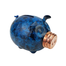 Cargar imagen en el visor de la galería, Alcancía de cobre en forma de puerquito decorada a mano