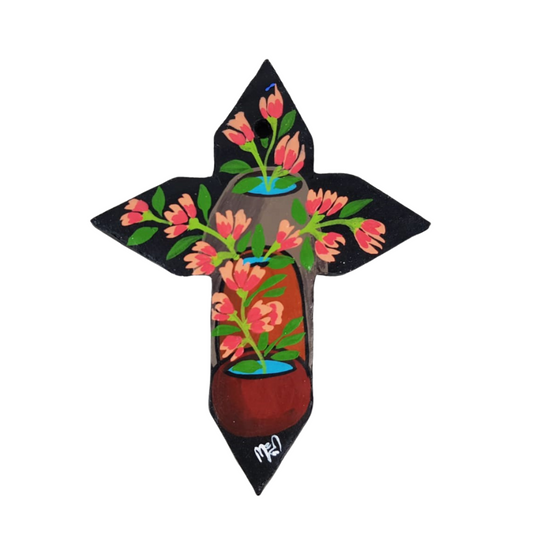 Cruz chica de papel maché, pintada a mano