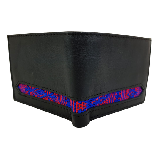 Cartera de caballero de piel con textil artesanal