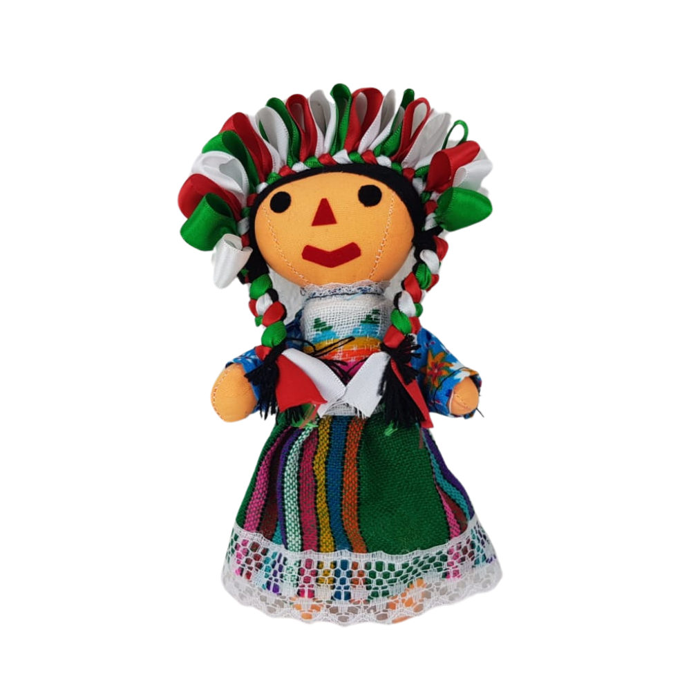 Munequita y munequito de trapo otomi Lele chicos Artesanias Flor de Pina