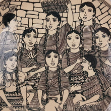 Cargar imagen en el visor de la galería, Plato decorado con mujeres en un día de plaza en Tzintzuntzan, barro rojo con engobe blanco