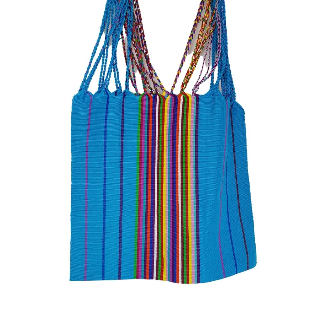 Bolsa chiapaneca rayada realizada en telar de cintura con hilos de alg Artesanias Flor de Pina