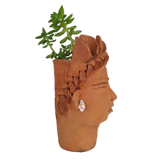 Arete de cobre botón decorado con laca, mariposas y flores