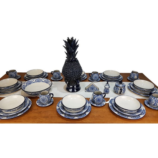 Vajilla mandala color azul para 8 y 4 personas, cerámica de alta temperatura