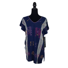 Cargar imagen en el visor de la galería, Blusa mixteca tejida con algodón teñido con añil, jícara, caracol, grana, decorada con brocados de algodón teñido con caracol púrpura