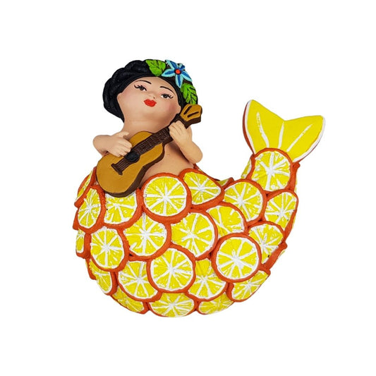 Sirena mexicana con escamas de naranja, figura de barro de Tlaquepaque Jalisco