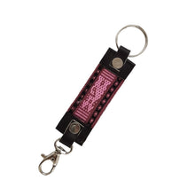 Cargar imagen en el visor de la galería, Llavero de piel con textil decorado con motivos Oaxaqueños