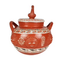 Cargar imagen en el visor de la galería, Olla de soles de barro bruñido decorado a mano con motivos prehispánicos