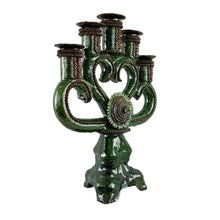 Cargar imagen en el visor de la galería, Candelabro de 5 velas moldeado a mano y decorado con la técnica de barro vidriado