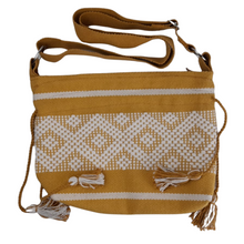 Cargar imagen en el visor de la galería, Bolsa de asa tejida en telar de cintura amarilla con blanco