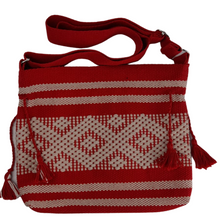 Cargar imagen en el visor de la galería, Bolsa de asa tejida en telar de cintura roja con blanco