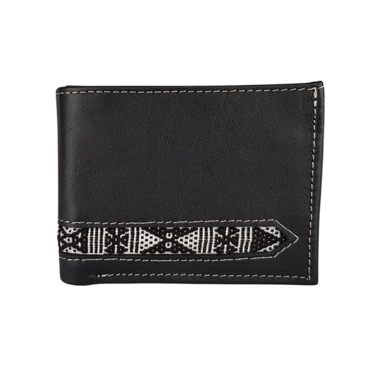 Cartera de caballero de piel con textil artesanal