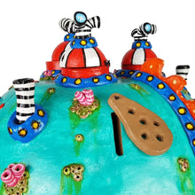 Cargar imagen en el visor de la galería, Alcancía submarino bola, tamaño gigante elaborado en barro policromado frío con base de madera