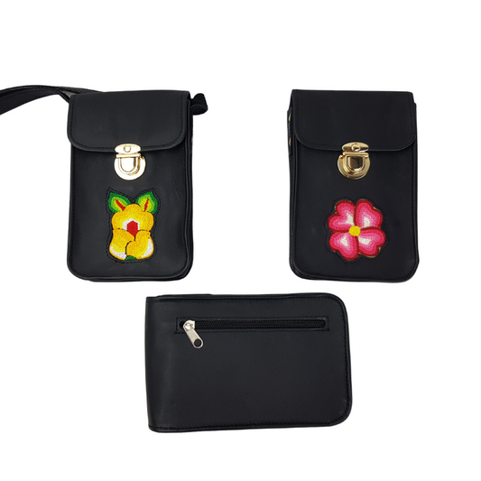 Bolsa para celular de piel con textil artesanal