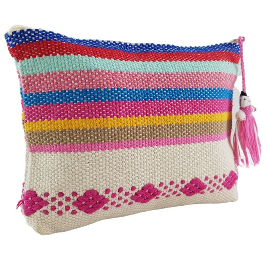 Bolsa cosmetiquera chica de algodón, tejida en telar de cintura en Santo Tomás Jalieza Oaxaca