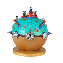Cargar imagen en el visor de la galería, Alcancía submarino bola, tamaño gigante elaborado en barro policromado frío con base de madera