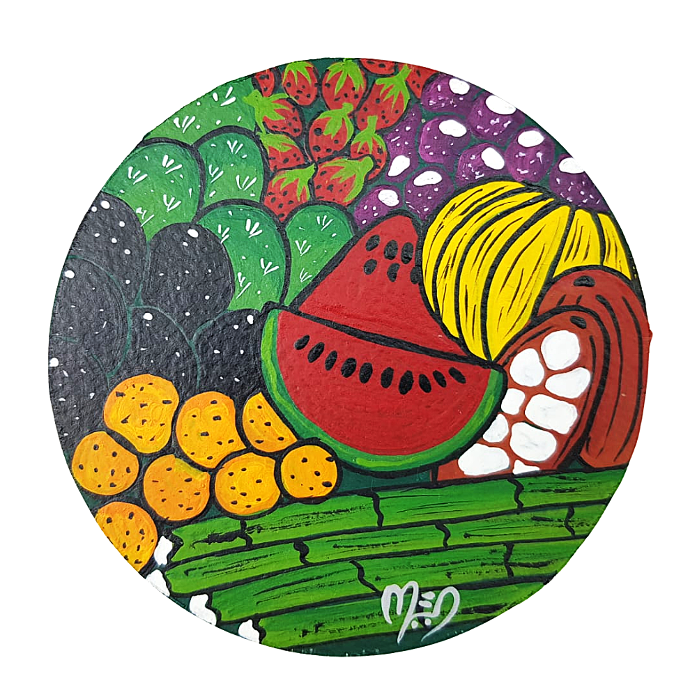 Espejo redondo chico de papel maché, pintado a mano