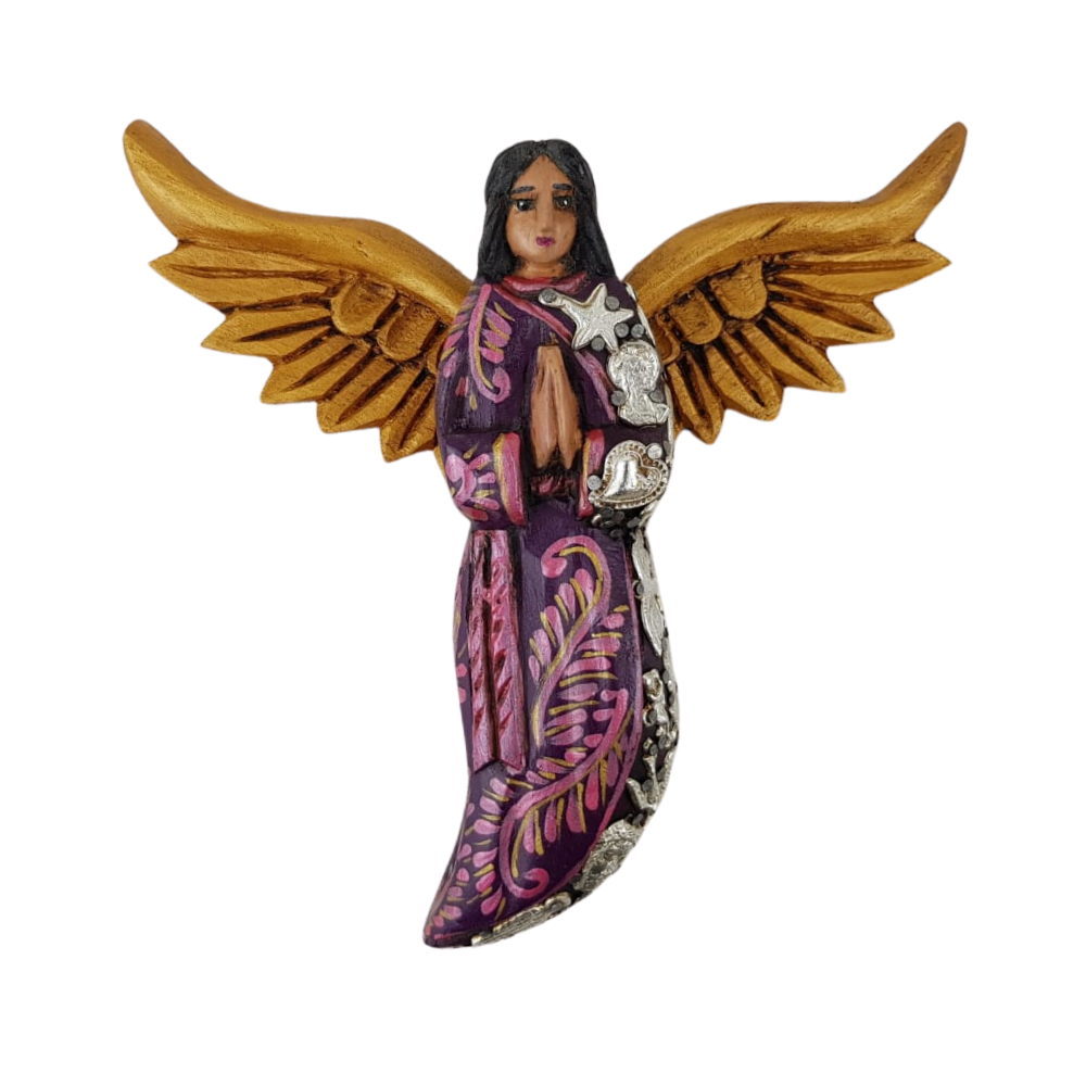 Angelito mini de madera decorado con milagritos