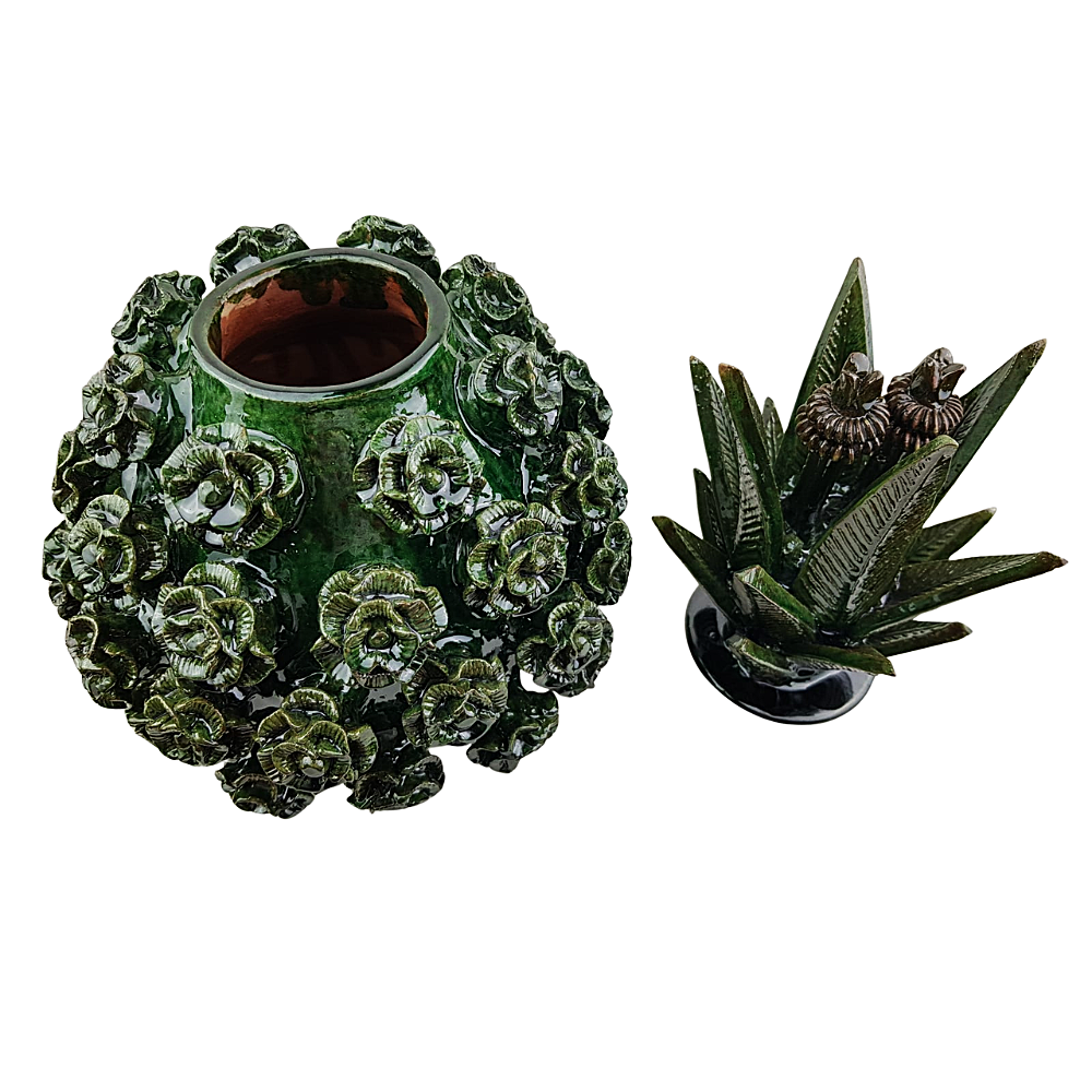 Piña vidriada rosalito decorada con la técnica de barro vidriado
