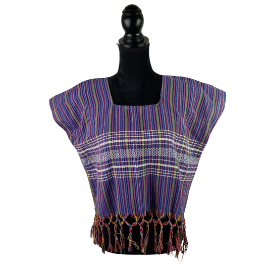 Blusa rayada, prenda fresca de algodón hecha en telar de pedal