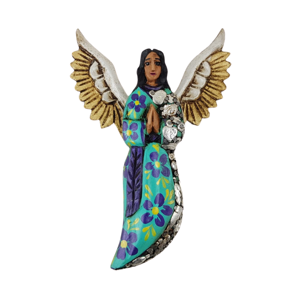 Angelito mini de madera decorado con milagritos