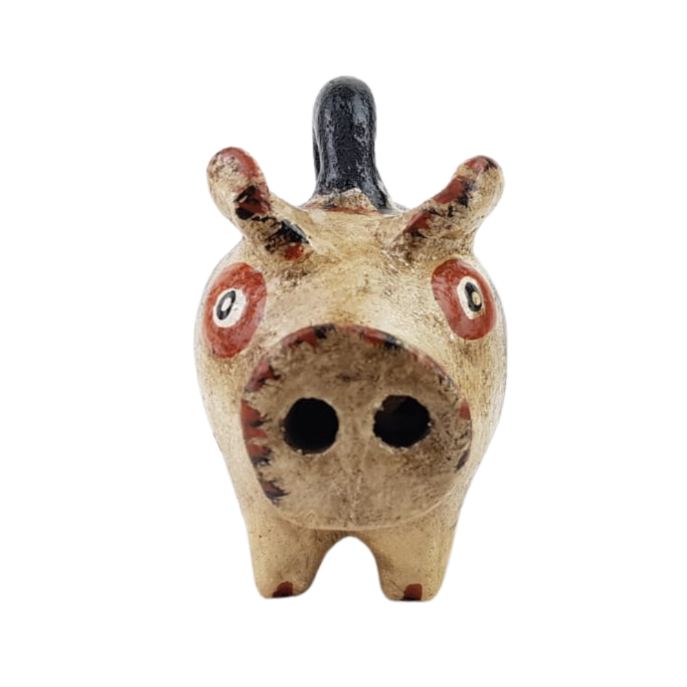 Alcancía con forma de cerdito bola hecho de barro natural