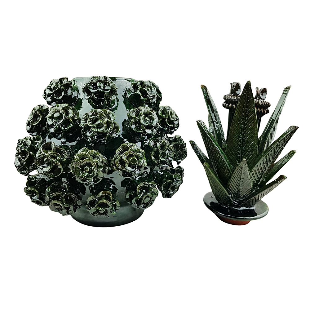 Piña vidriada rosalito decorada con la técnica de barro vidriado